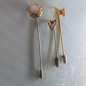 Vintage Stick Pins Lapel Pin or Hat Lot Opal Cabochon* Heart with diamond chip*